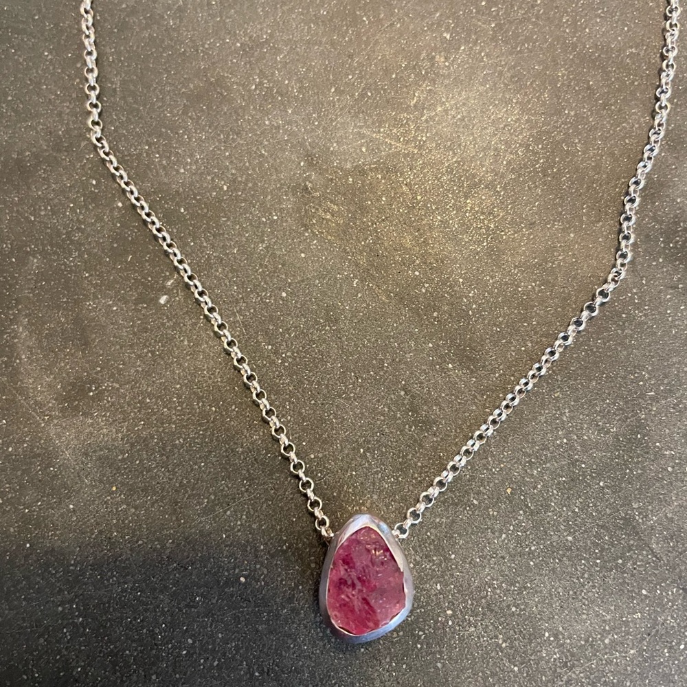 Raw PinkTourmaline Stone Sterling Silver Necklace